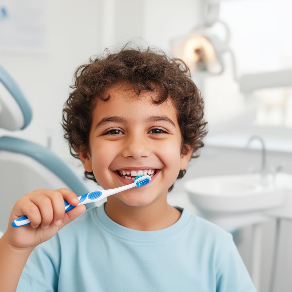 Niño sonriendo con un cepillo de dientes — Programa PADI