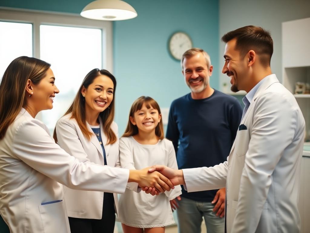 Familia acordando la financiación de su tratamiento dental